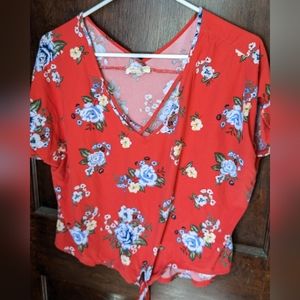 Large red flowered crop top